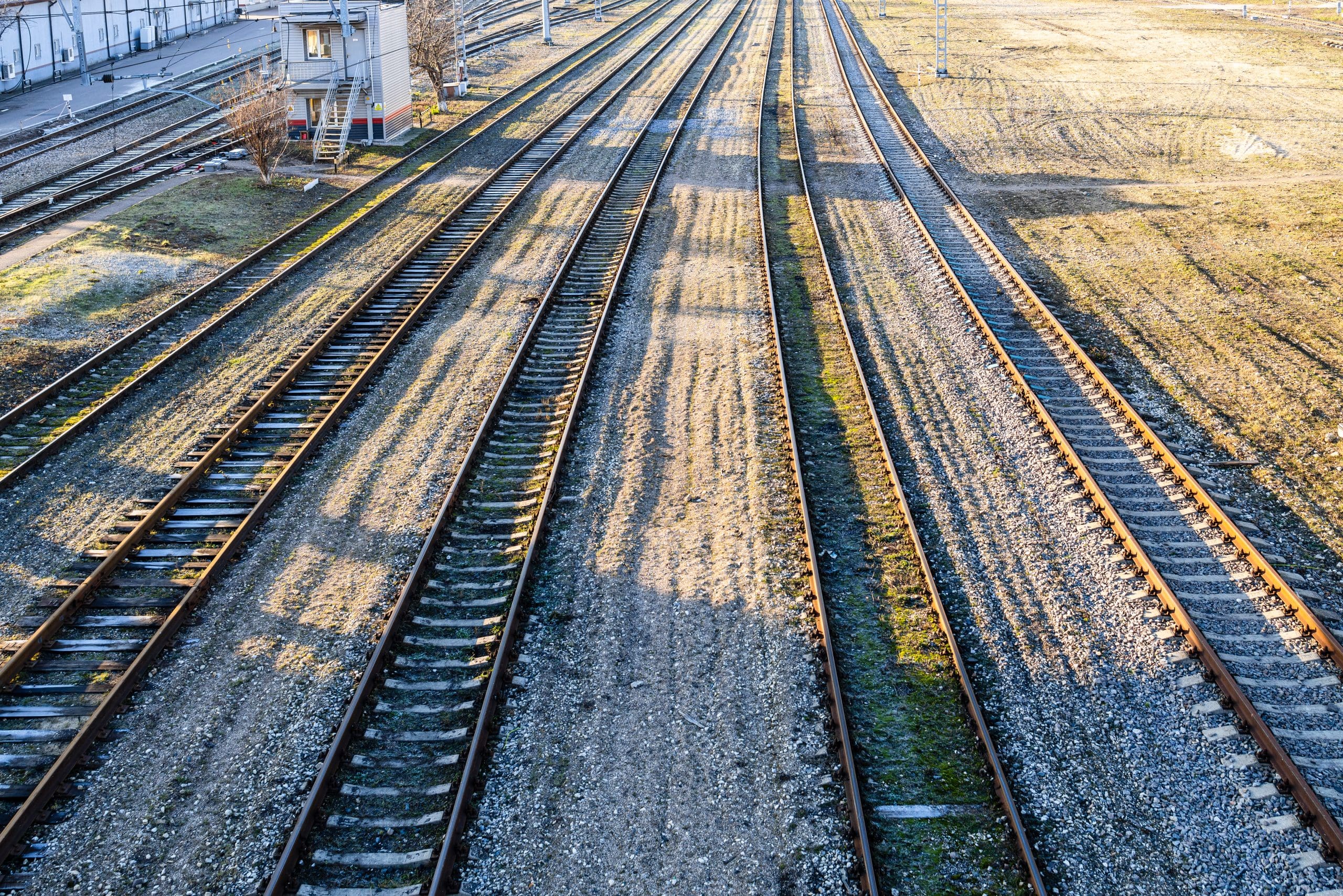 Above View Empty Railway Tracks On Sunny Day