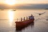 Aerial View From Above Of A Cargo Ship Arriving To The Port