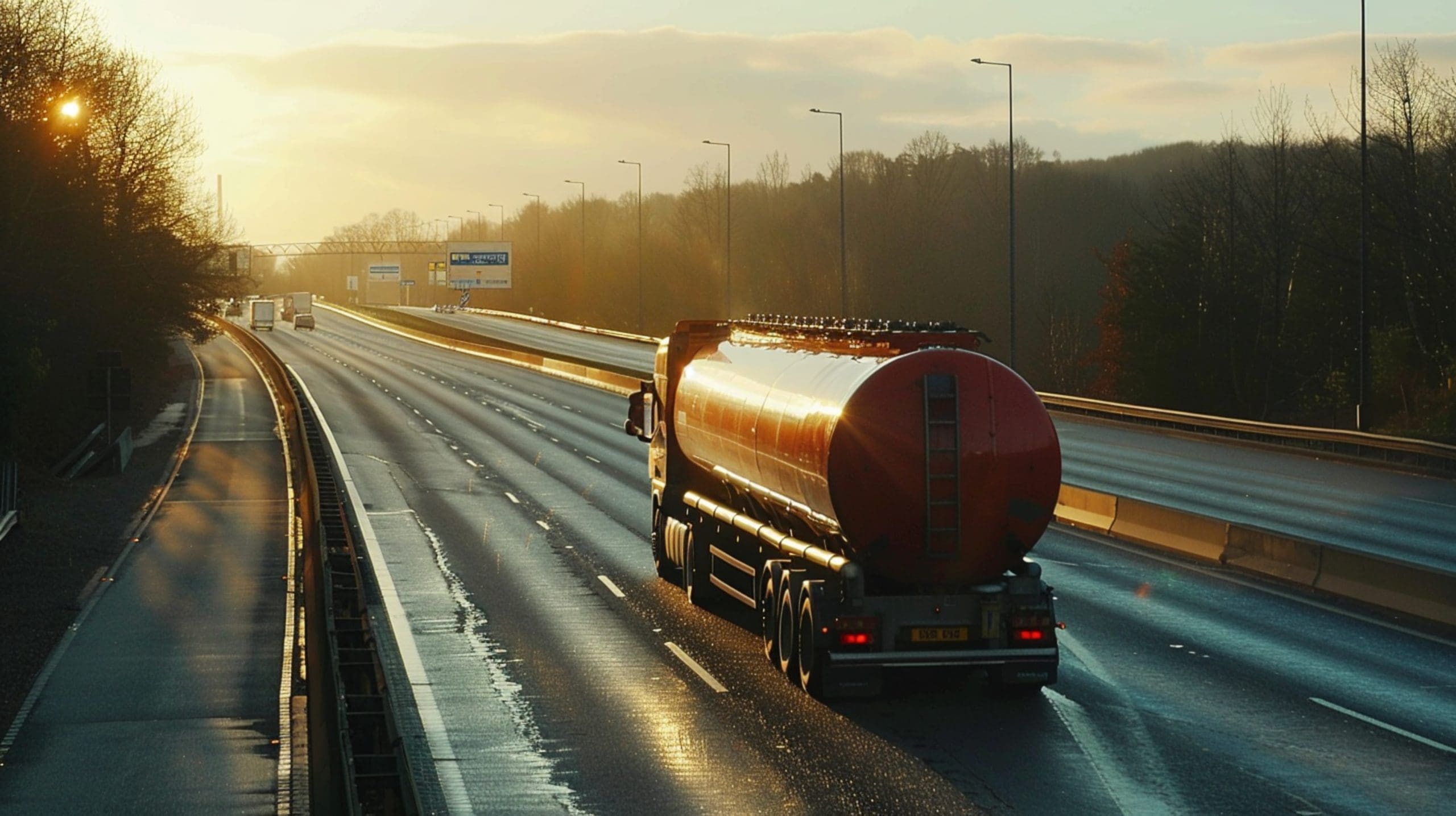 Oil Tanker Driving Down Highway (1)