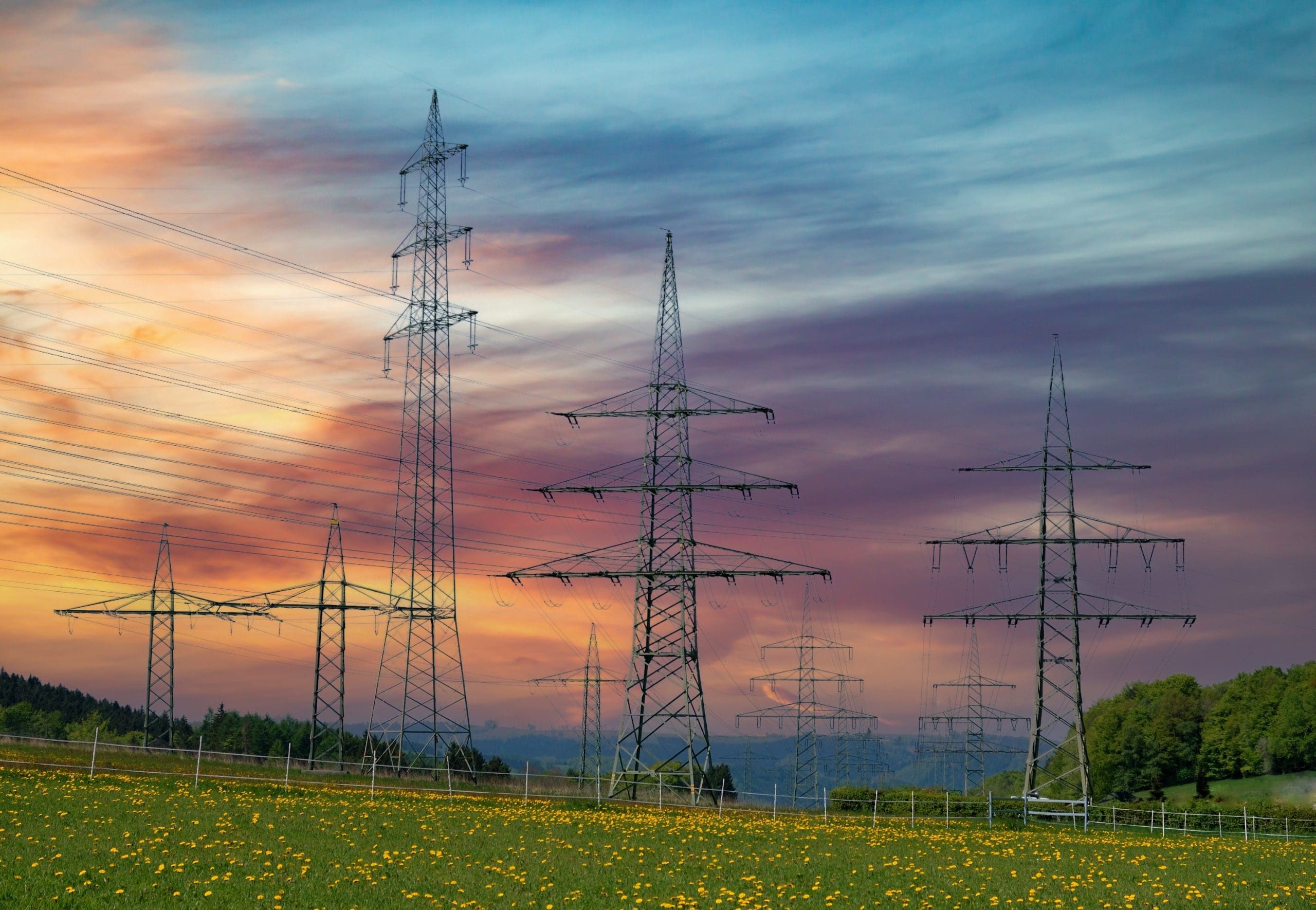 Pylons Of High Voltage Long Distance Electricity Transmission Li