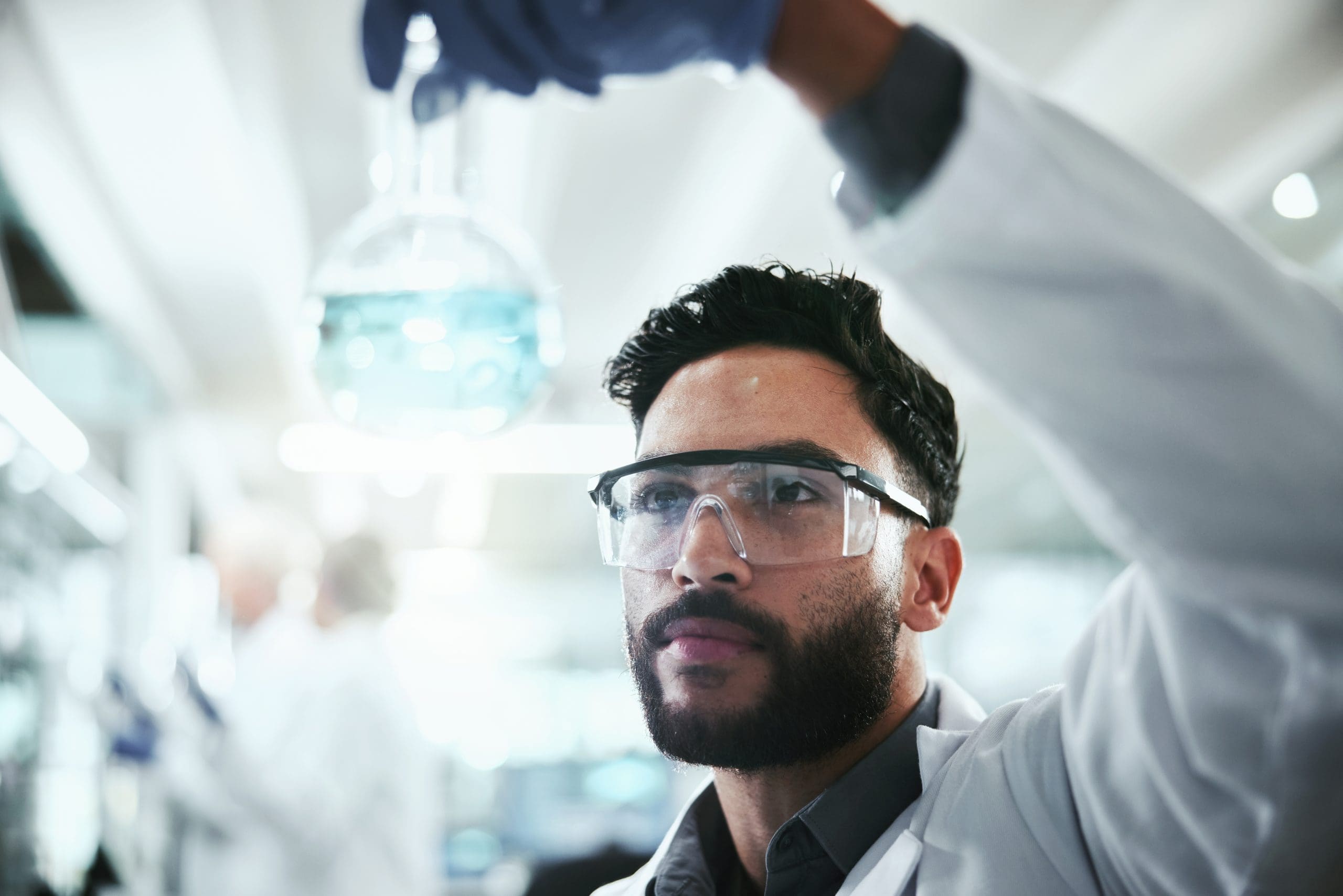 Scientist Inspection And Man With Beaker In Lab F 2025 04 06 09 32 18 Utc