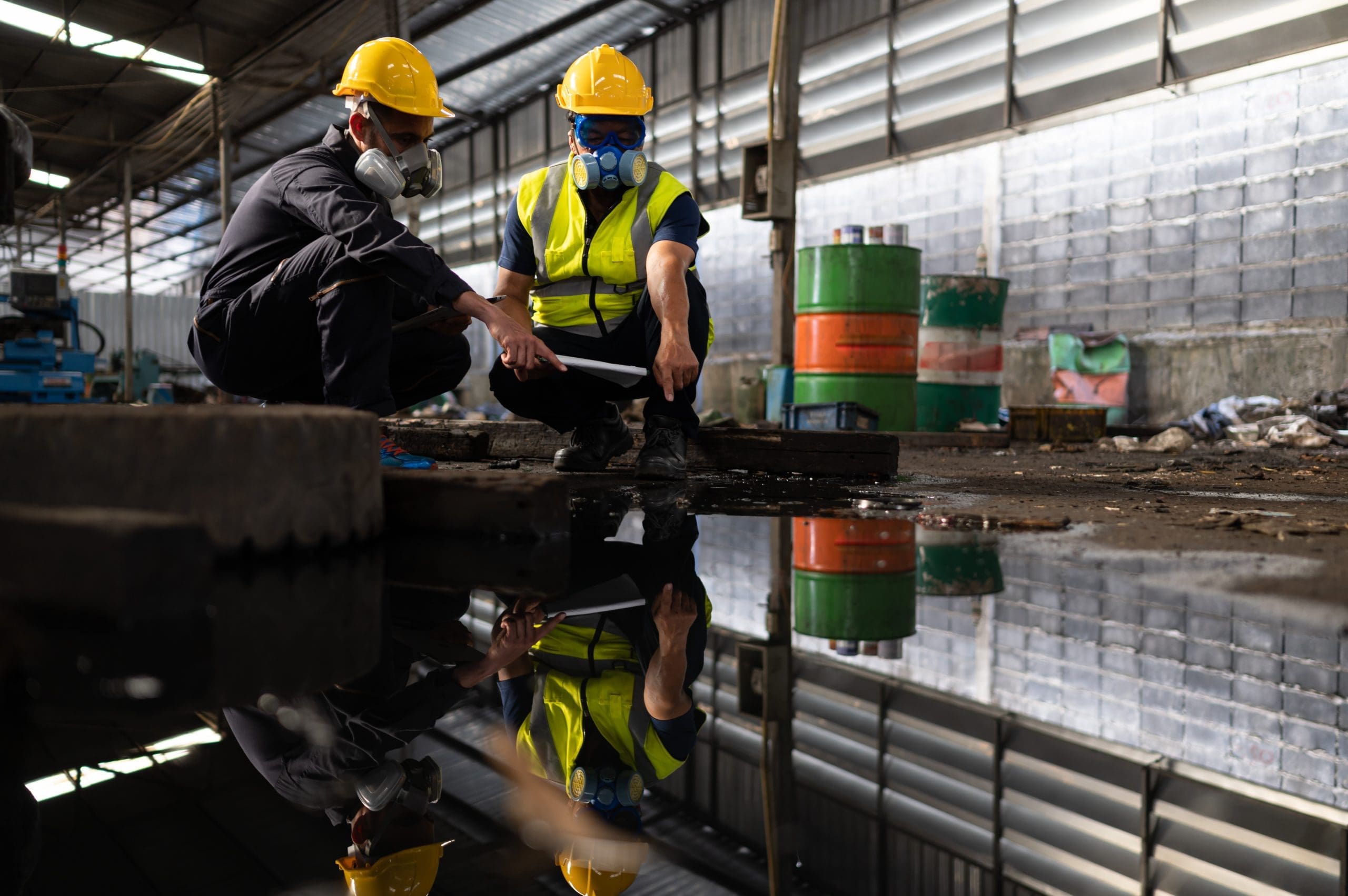 Scientists And Government Officials Inspect And Collect Chemical